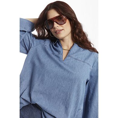 June & Vie Women's Plus Size Cotton Denim Blouse