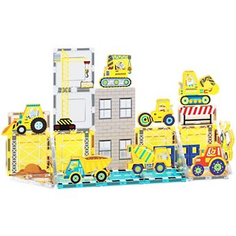 PicassoTiles 26 pc Construction, STEM Toy Magnetic Tile, Building Block for Kid Age 3 & Up, PTQ21