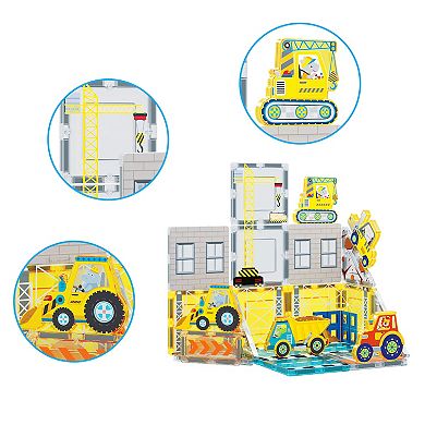 PicassoTiles 26 PC Construction Themed, Magnetic Tiles, Magnetic Building Blocks for Kids 3+