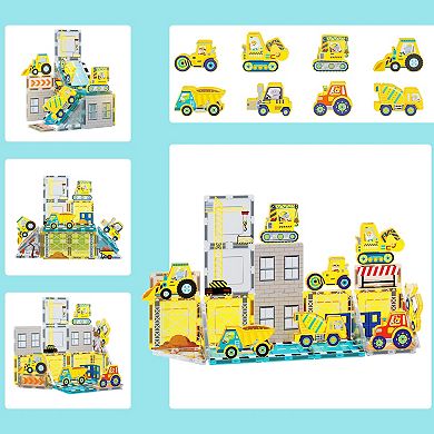PicassoTiles 26 PC Construction Themed, Magnetic Tiles, Magnetic Building Blocks for Kids 3+