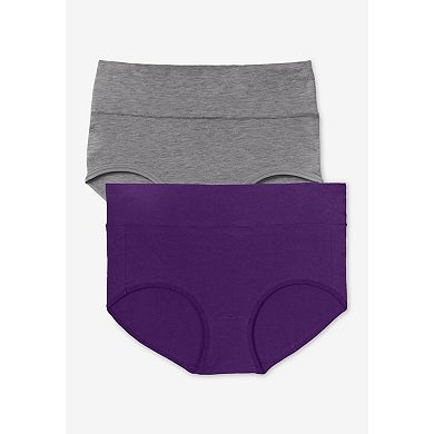 Comfort Choice Plus Size Cotton Spandex Comfort Waist Brief 2-Pack