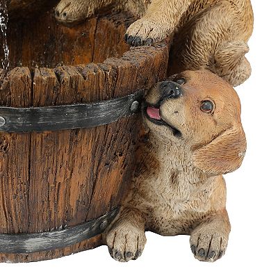 LuxenHome Resin Puppies And Water Pump Outdoor Patio Fountain With Led Light