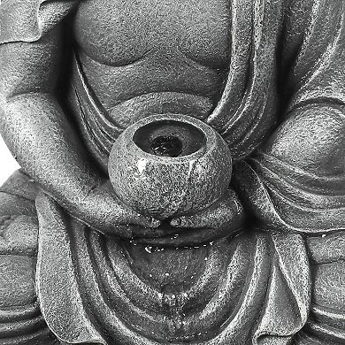 LuxenHome Resin Meditating Buddha On Column Lighted Outdoor Fountain