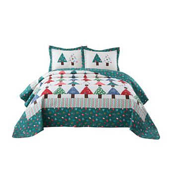 Marcielo 3 pc Handcrafted Christmas Patchwork Vintage Style Holiday Cotton Quilt Set