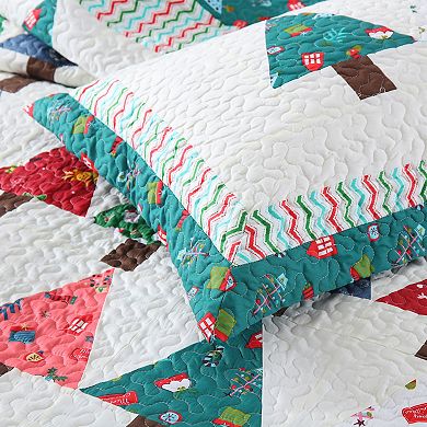 Marcielo 3 Piece Handcrafted Christmas Patchwork Vintage Style Holiday Cotton Quilt Set