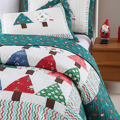 Marcielo 3 Piece Handcrafted Christmas Patchwork Vintage Style Holiday Cotton Quilt Set