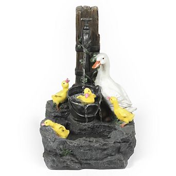 LuxenHome Resin Duck Family Bath Patio Fountain
