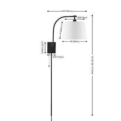 22.5" 1-light Plug-in Or Hardwired Iron Led Gooseneck Swing Arm Wall Sconce, Pull-chain, Usb Port