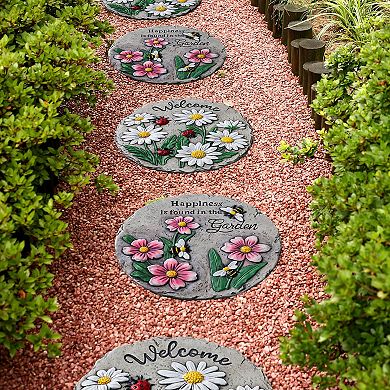 Glitzhome 10"D Set of 6 Cement Textured Outdoor Pathway Stepping Stones