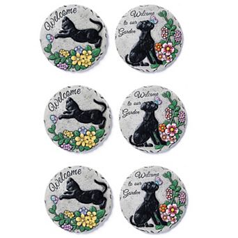 Glitzhome 10"D Set of 6 Cement Textured Outdoor Pathway Stepping Stones