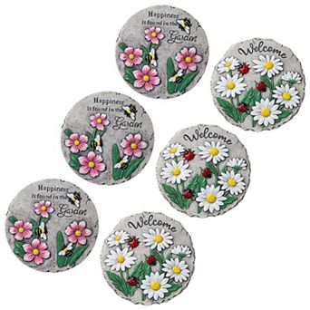 Glitzhome 10"D Set of 6 Cement Textured Outdoor Pathway Stepping Stones