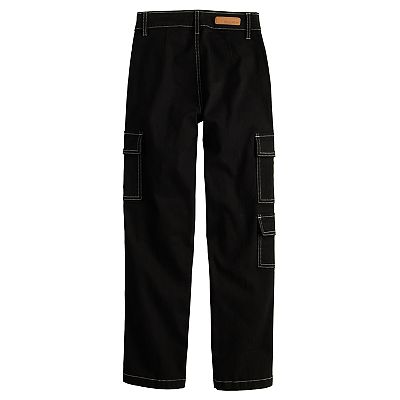 Girls 7 16 Gogo Star Black Straight Leg Belted Cargo Stretch Pants with Contrast Stitching