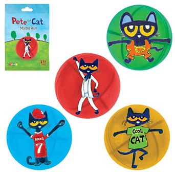 PicassoTiles 4 pc Pete the Cat Themed Character Marbles for Marble Run Race Track Building Block