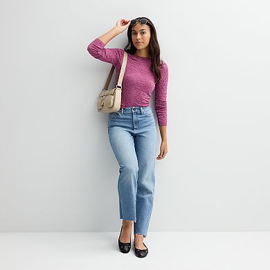 Juniors' Pink Rose Long Sleeve Seamless Top