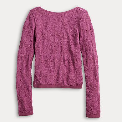 Juniors' Pink Rose Long Sleeve Seamless Top
