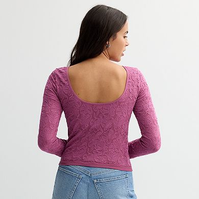 Juniors' Pink Rose Long Sleeve Seamless Top