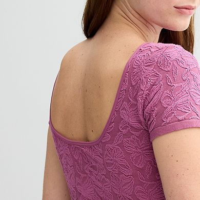 Juniors' Pink Rose Short Sleeve Seamless Top