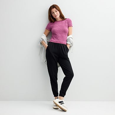 Juniors' Pink Rose Short Sleeve Seamless Top