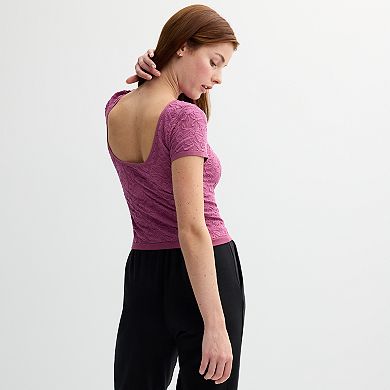 Juniors' Pink Rose Short Sleeve Seamless Top