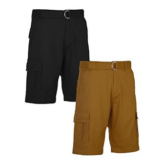 Men's Blu Rock 11.5" Men's Slim Fit Stretch Belted Cargo Shorts 2-Pack
