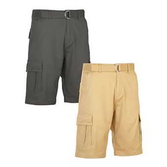 Men's Blu Rock 11.5" Men's Slim Fit Stretch Belted Cargo Shorts 2-Pack