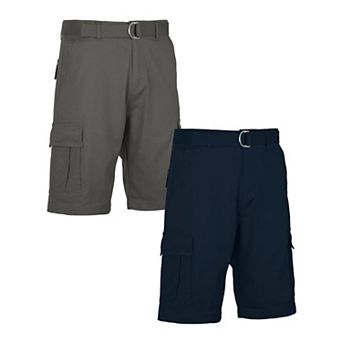 Men's Blu Rock 11.5" Men's Slim Fit Stretch Belted Cargo Shorts 2-Pack