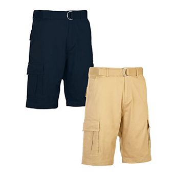 Men's Blu Rock 11.5" Men's Slim Fit Stretch Belted Cargo Shorts 2-Pack