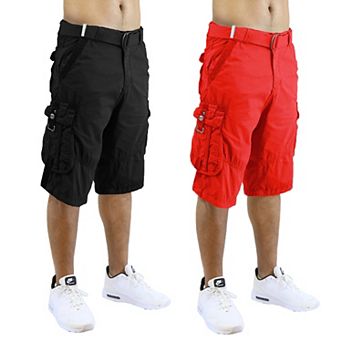 Men's Blu Rock 13.5" Distressed Cotton Cargo Shorts with Belt 2-Pack