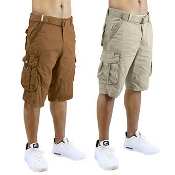 Men's Blu Rock 13.5" Distressed Cotton Cargo Shorts with Belt 2-Pack