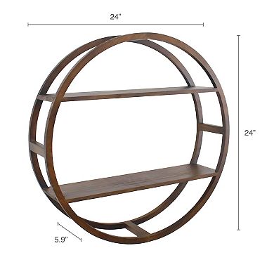 Belle Maison 24-in. Round Wood Two-Tier Wall Shelf
