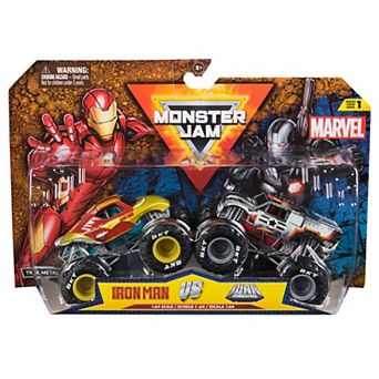 Monster Jam Marvel 2 pc Iron Man Vs. War Machine Die-Cast 1:64 Scale Monster Truck Set