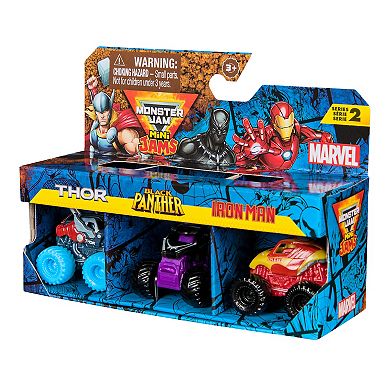 Monster Jam Marvel Thor, Black Panther & Iron Man Mini Monster Truck 3-Pack Set