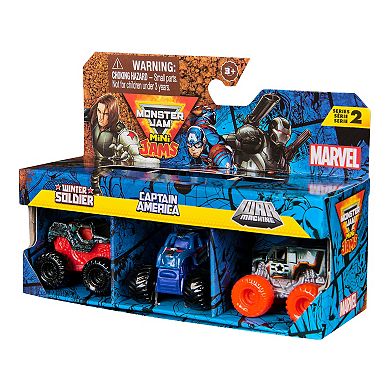 Monster Jam Marvel Winter Soldier, Captain America & War Machine Mini Monster Truck 3-Pack Set