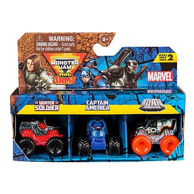 Monster Jam Marvel Winter Soldier, Captain America & War Machine Mini Monster Truck 3-Pack Set