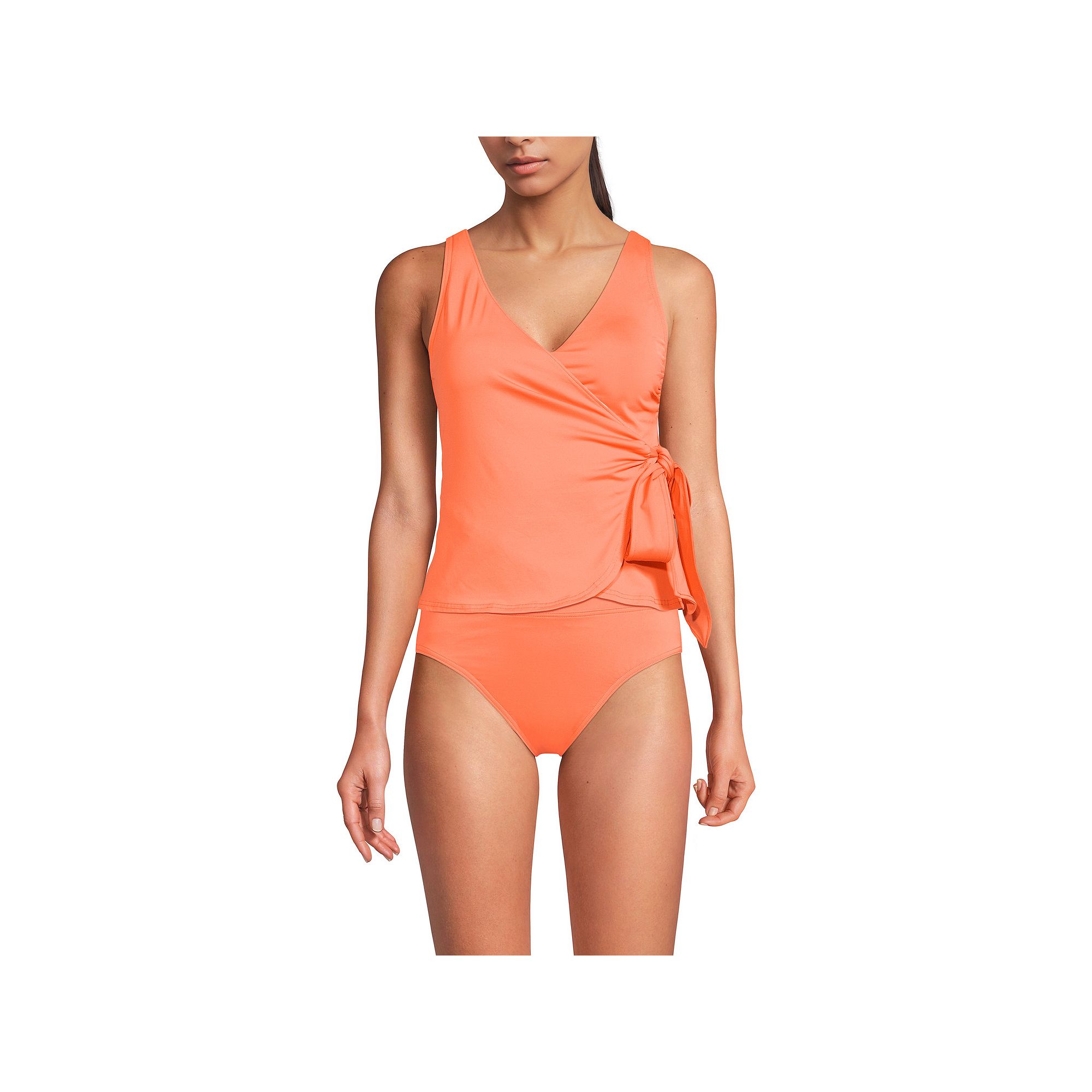 Womens Lands End V-neck Surplice Tankini Swimsuit Top, Size: 2, Papaya Or