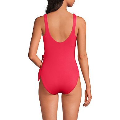 Women's Lands' End Side Tie Wrap High Leg One-Piece Swimsuit
