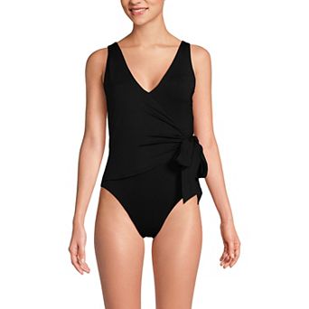 Women's Lands' End Side Tie Wrap High Leg One-Piece Swimsuit