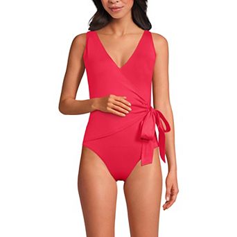 Women's Lands' End Side Tie Wrap High Leg One-Piece Swimsuit