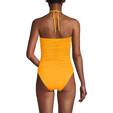 Women's Lands' End V-Neck Halter High Leg One-Piece Swimsuit