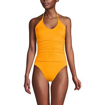 Women's Lands' End V-Neck Halter High Leg One-Piece Swimsuit