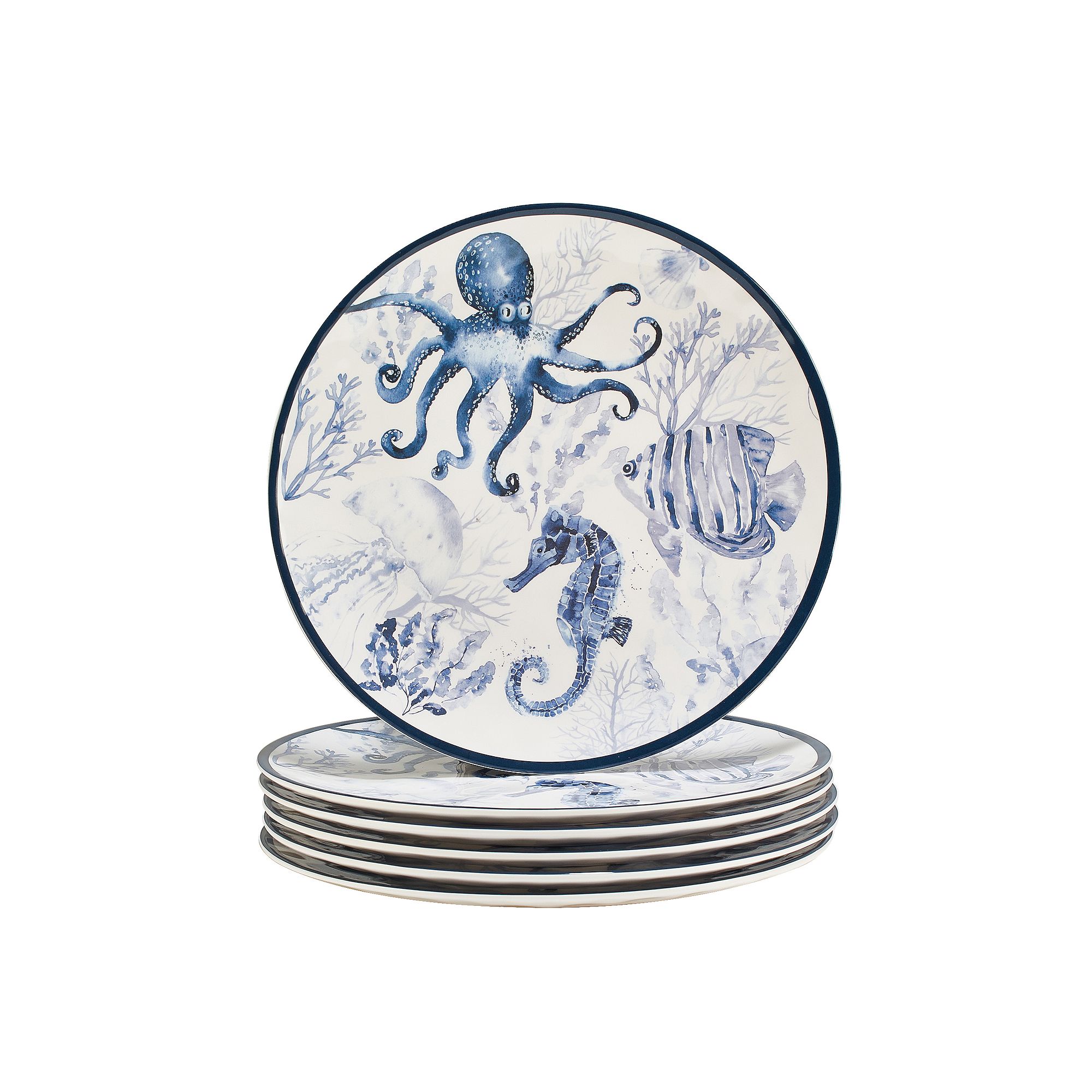 Certified International 6-Piece Sea Life Dinner Plate Set, Multi