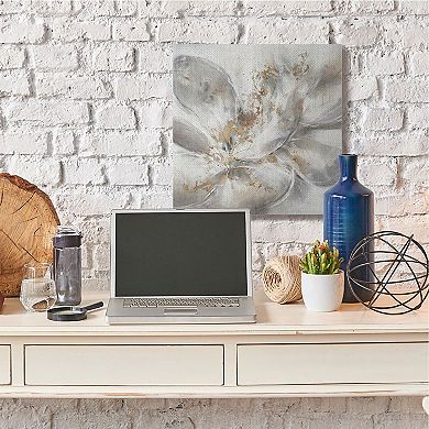 Stupell Home Decor Abstract Flower Bloom Grey Gold Painting Canvas Wall Art