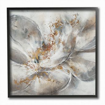 Stupell Home Decor Abstract Flower Bloom Grey Gold Painting Framed Wall Art