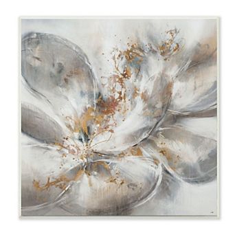 Stupell Home Decor Abstract Flower Bloom Grey Gold Painting Wall Art