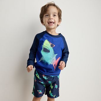 Baby & Toddler Boy Jumping Beans® Long Sleeve Rashguard & Swim Trunks Set