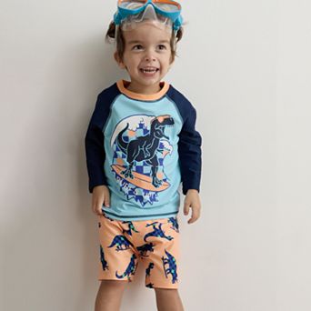 Baby & Toddler Boy Jumping Beans® Long Sleeve Rashguard & Swim Trunks Set
