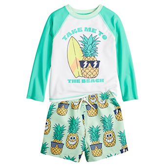 Baby & Toddler Boy Jumping Beans® Long Sleeve Rashguard & Swim Trunks Set