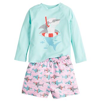 Baby & Toddler Boy Jumping Beans® Long Sleeve Rashguard & Swim Trunks Set