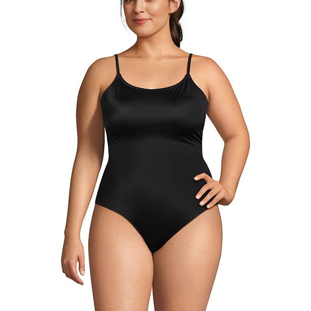 Lands End Plus Size Tugless Thin Strap One Piece Swimsuit Black