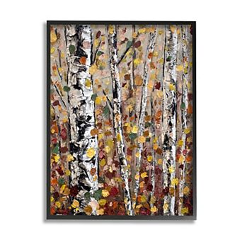 Stupell Home Decor Autumn Birch Trees Abstract Leaves Wood Framed Wall Art